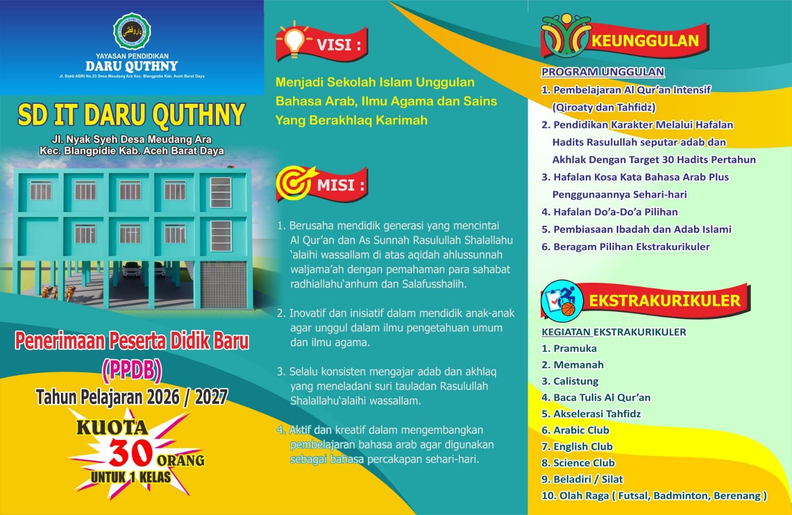 PPDB SD IT Daru Quthny , Sekolah Dasar Islam Terpadu , Tahfidz Al-Qur'an , Blangpidie Aceh Barat Daya , Pendidikan Karakter