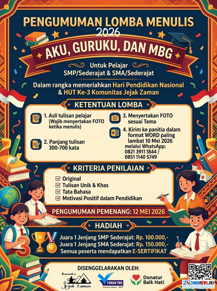 Hari Pendidikan Nasional 2026, Komunitas Jejak Zaman, Literasi Pelajar Indonesia, Lomba Menulis Nasional, Forum TBM Flores Timur, Kompetisi Menulis Siswa