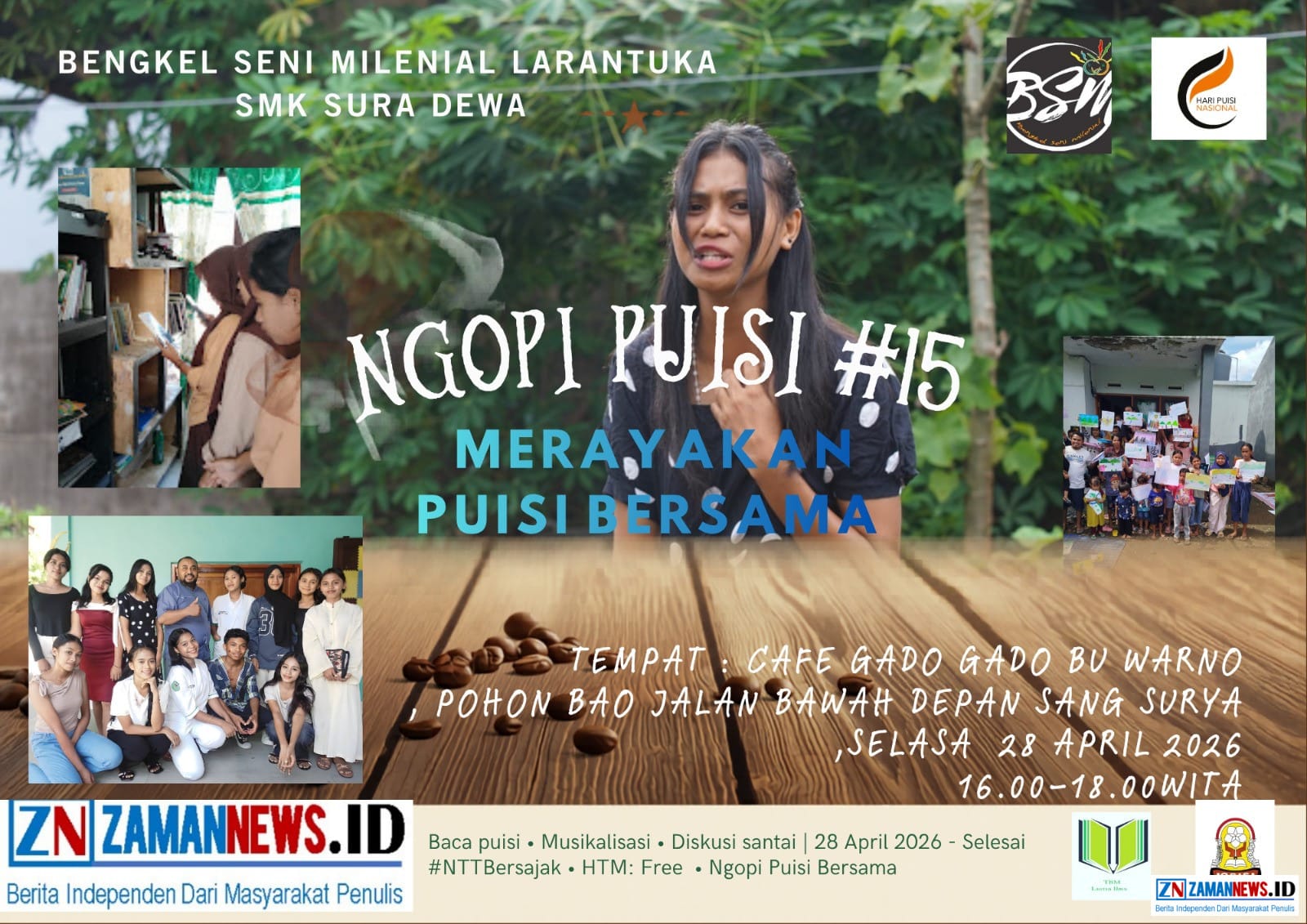 Ngopi Puisi, Bengkel Seni Milenial, Maulia Rahman, Hari Puisi Indonesia, Bunda Literasi Flores Timur, Larantuka, Oase Sastra, Flores Timur