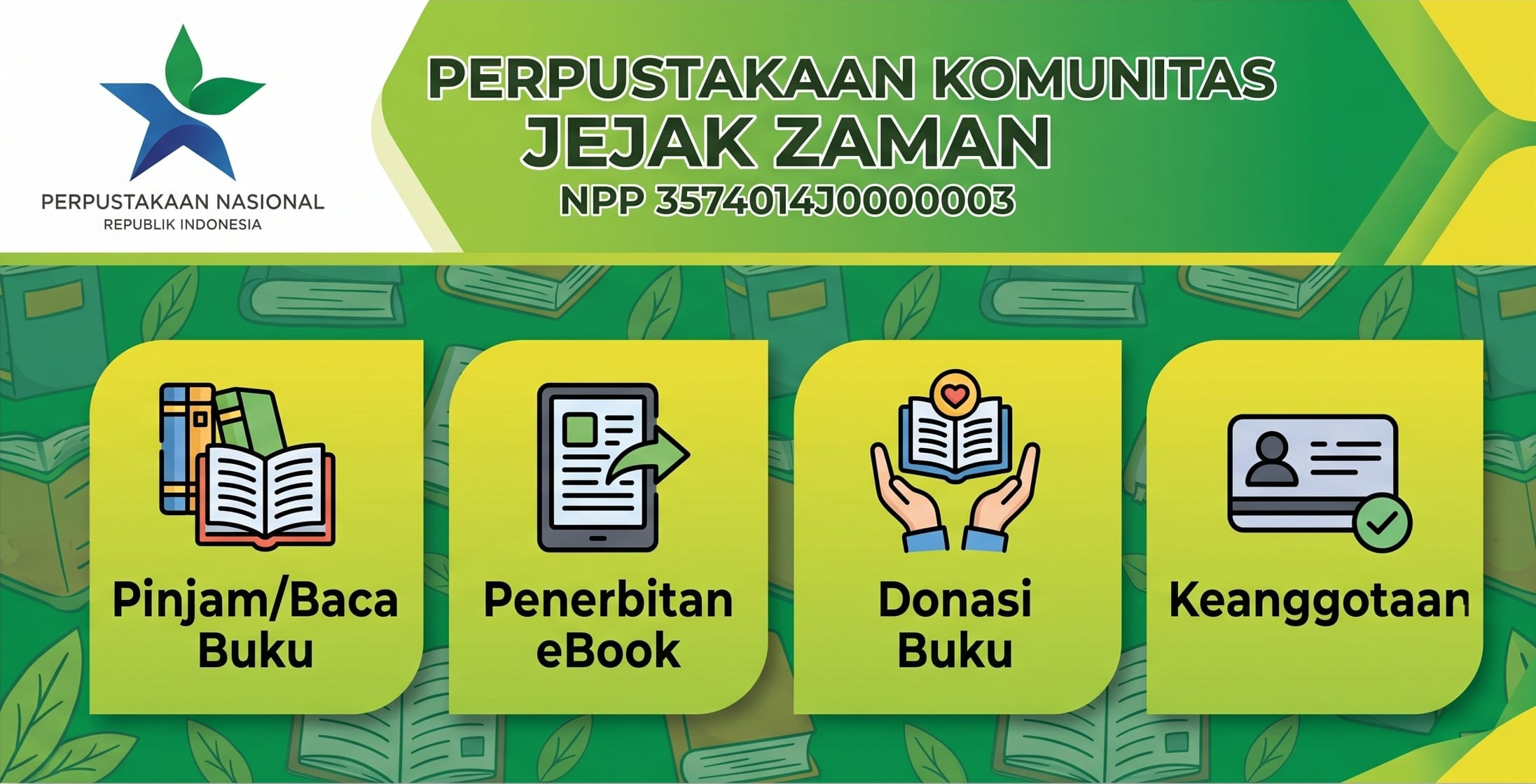 Perpustakaan Komunitas Jejak Zaman adalah ruang literasi swadaya dan non-profit yang hadir dengan pendekatan humanis. Memiliki Nomor Pokok Perpustakaan (NPP) 3574014J0000003, lembaga ini berkomitmen penuh menciptakan jejak pendidikan dan kebudayaan yang berdampak nyata bagi masyarakat.